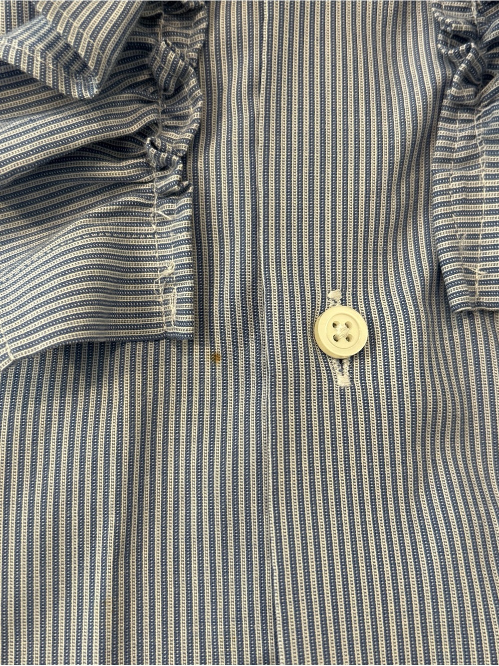 KMJ Ruffled Button-Up Blouse in Light Blue Pinstripe - Picture 4 of 4